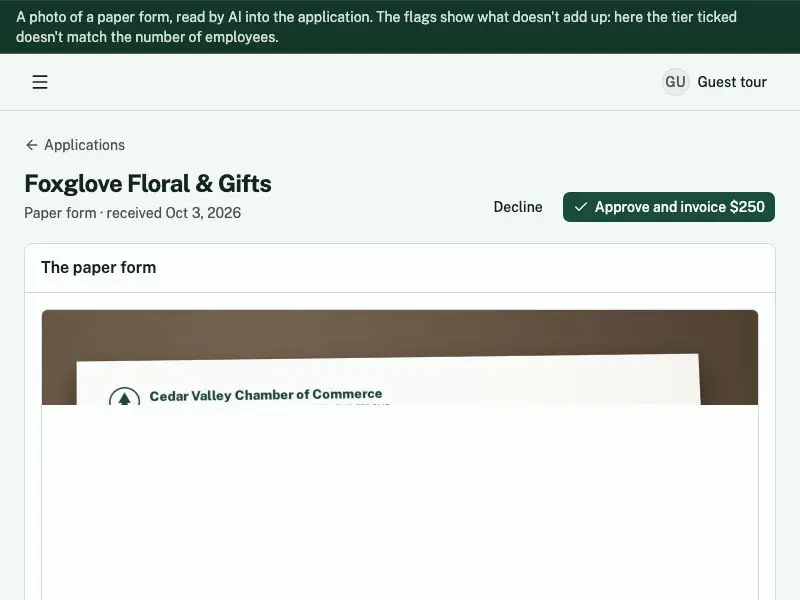 Paper application, read by AI — Cedar Valley Chamber of Commerce