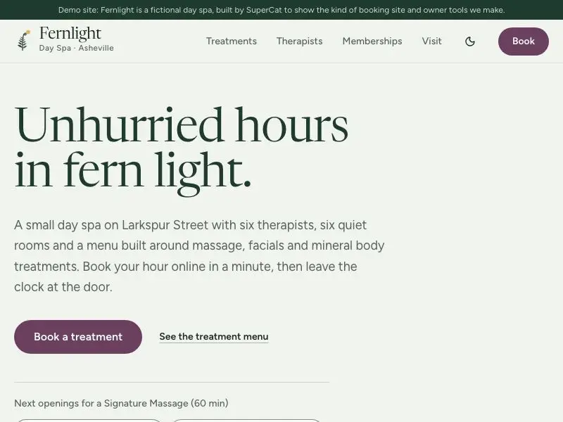 Live booking site — Fernlight Day Spa