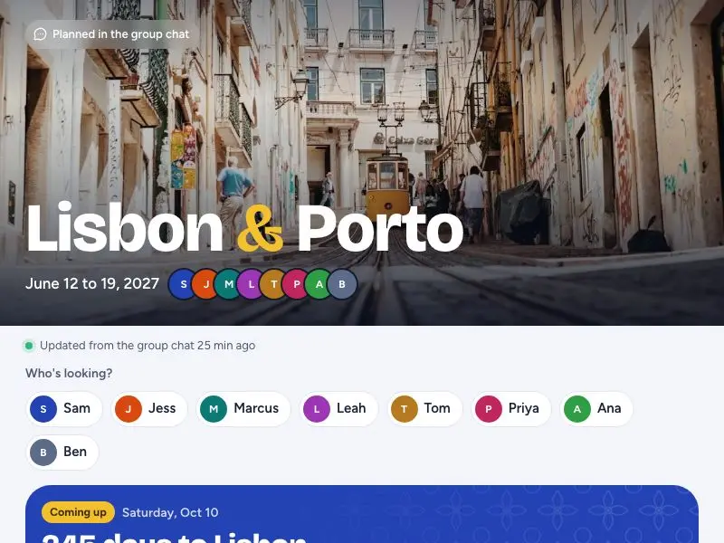 The trip page — Lisbon and Porto trip